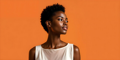 Obraz premium A young black woman with short hair and a confident expression