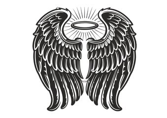 Fototapeta premium black and white svg vector angel wings, valentine's day icon 