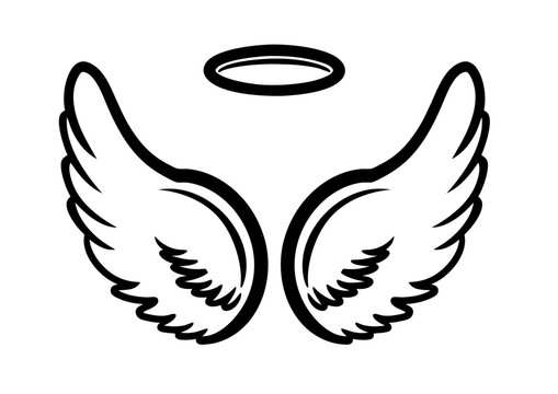 black and white svg vector angel wings, valentine's day icon 
