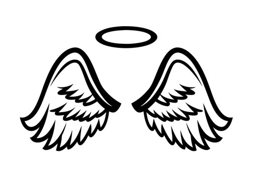 black and white svg vector angel wings, valentine's day icon 