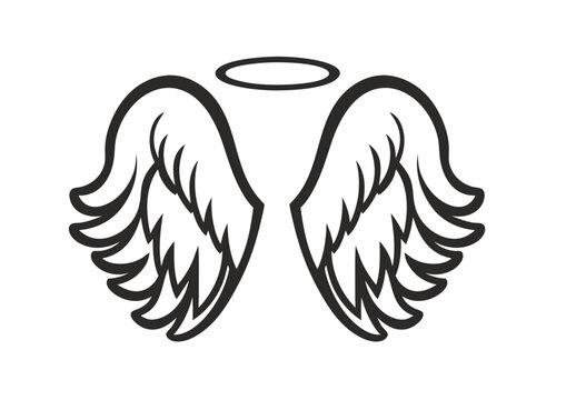 black and white svg vector angel wings, valentine's day icon 