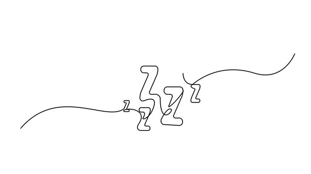 Zzz continuous thin line icon, one line art snoring, minimalist zzzz outline drawing, single monoline snore sign, linear sleep sound drawing animation