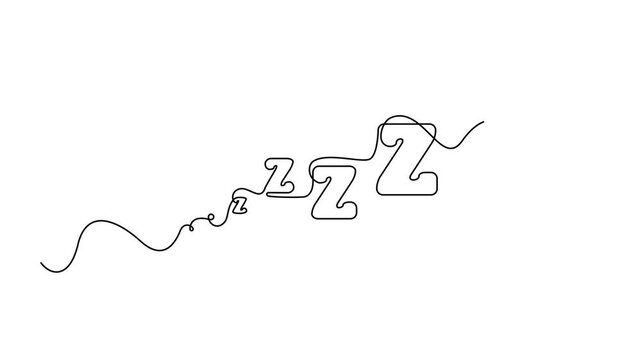 Zzz continuous thin line icon, one line art snoring, minimalist zzzz outline drawing, single monoline snore sign, linear sleep sound drawing animation