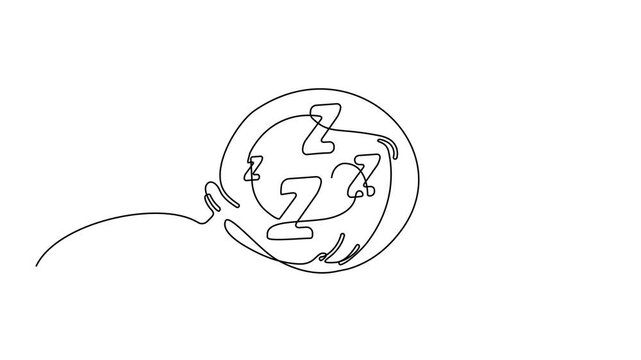 Zzz continuous thin line icon, one line art snoring, minimalist zzzz outline drawing, single monoline snore sign, linear sleep sound drawing animation