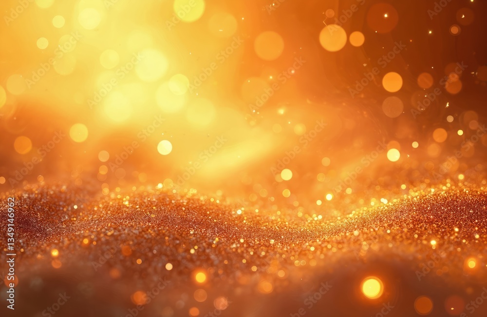 Aufkleber abstract orange glitter sparkle background with bokeh lights. shiny golden dust particles. festive b