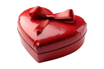 Red heart shaped gift box Isolated on White and Transparent Background PNG Image.