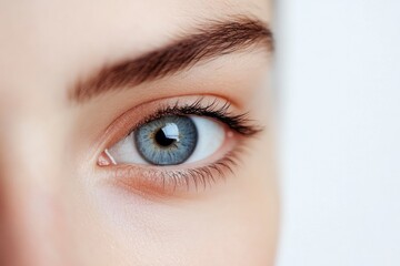 Close Up of Blue Eye Detail with Natural Eyebrow and Lashes