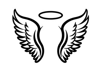 black and white svg vector angel wings, valentine's day icon 