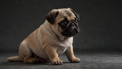 Obraz premium Adorable pug puppy sitting and looking at camera