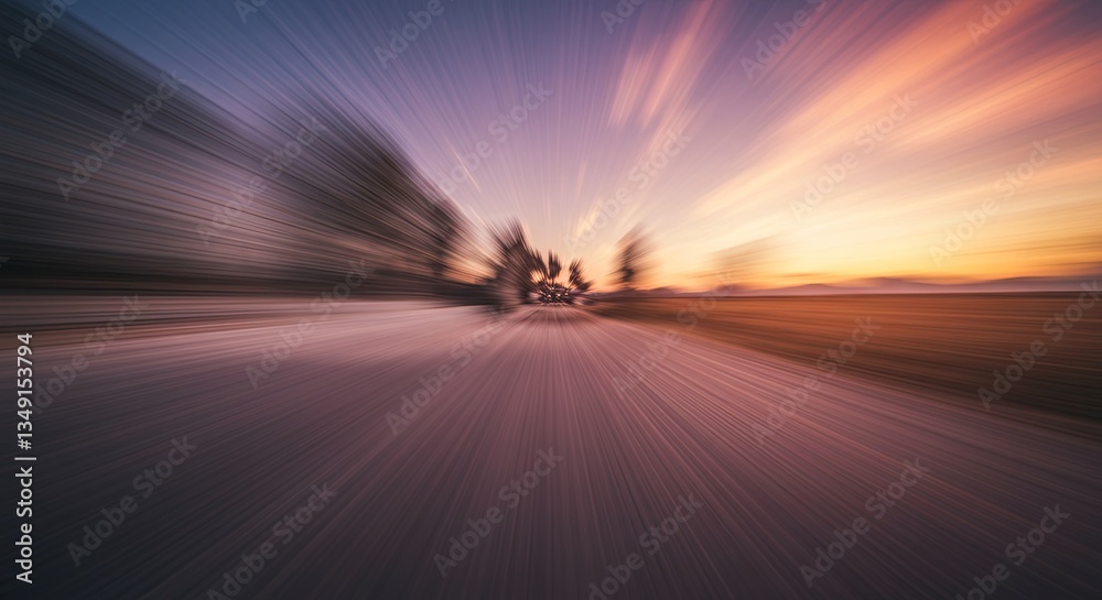 Aufkleber a blurry image of a road with trees in the background