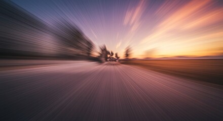 A blurry image of a road with trees in the background