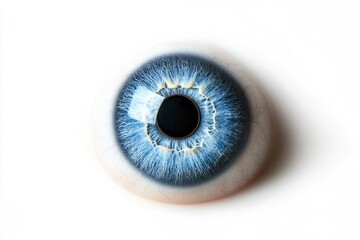 Close Up Blue Human Eye with Detailed Iris on White Background