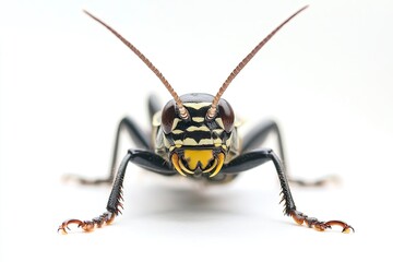 Close-up of a Mud Dauber Wasp Standing Tall on a White Background