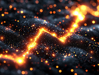Fototapeta premium Abstract glowing particles forming a dynamic path across a dark, textured surface. Ideal for technology, energy, or futuristic designs.