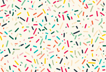 Colorful sprinkle pattern on a white background, vector illustration, flat lay