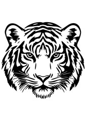 Black and white vector illustration of a tiger. Perfect for engraving, laser cutting, tattoo design, logo, line art, and vector sketch. Wild animal and predator theme.