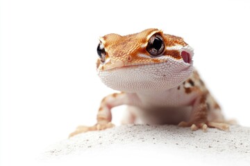 Close-up of Small Leopard Gecko on Sand with White Background