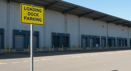 Fototapeta premium Loading Dock Parking Sign in Front of Industrial Building Exterior