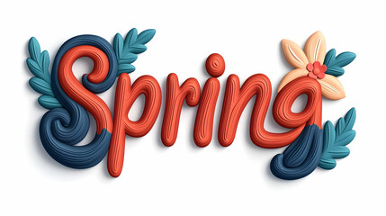Obraz premium Spring Floral Text Illustration with 3D Lettering