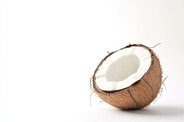 Halved Coconut with White Flesh on a Minimalist Background