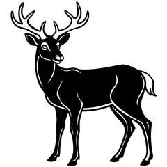 Fototapeta premium Deer silhouette vector illustration with antlers and horns in a simple, nature-inspired style.