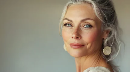 Fototapete Schönheitssalon Portrait of beautiful happy smiling mature woman with smile on studio background  © rohappy