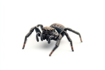 Isolated Jumping Spider Close-up on White Background with Detailed Eyes