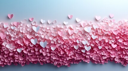 White and pastel pink paper hearts create a romantic Valentine's, Mother's Day, or wedding invitation background.