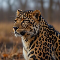 Majestic leopard portrait in autumnal setting