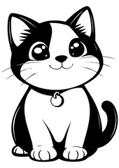 Fototapeta premium Black and white vector illustration of a cute cartoon cat. Perfect for engraving, laser cutting, tattoo design, logo, line art, and vector sketches. Ideal for pet and animal-themed projects.