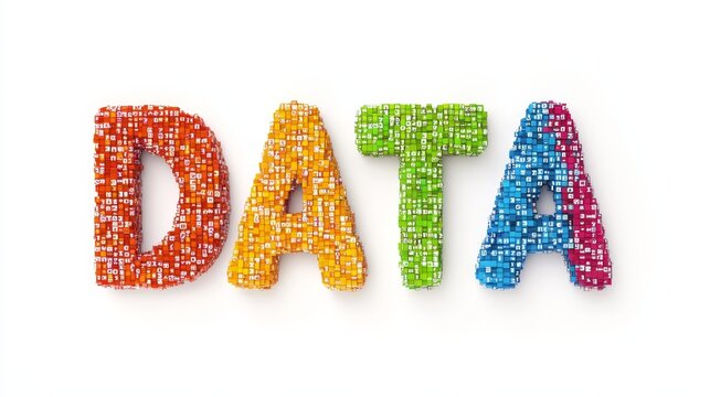 Vibrant DATA Word Art Colorful Blocks, Digital Code, Technology Concept, Isolated on White.