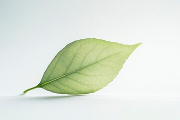 Fototapeta premium Green Leaf Isolated on White Background Revealing Vein Structure