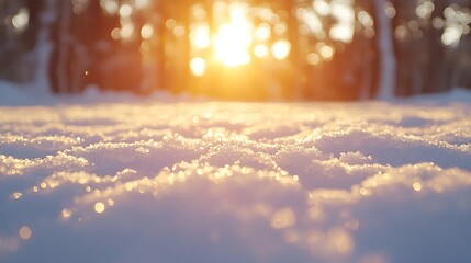 Fototapeta premium Sunset over snowy forest.