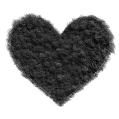 黒いハートのワッペンの3DCGイラスト もふもふのファーでできたスタンプ