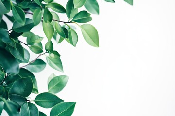 Green Leaves on Branch Against White Background for Nature Themes