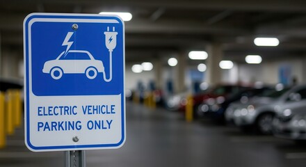Electric Vehicle Parking Sign in Garage Indicates Dedicated Spaces