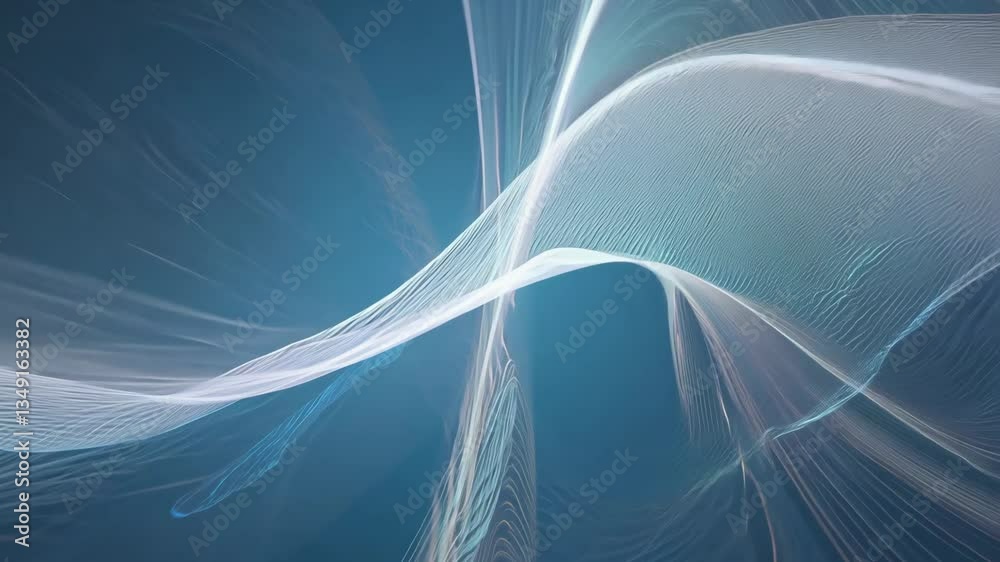 Poster a blue and white background with a white line. the line is curved and has a white color