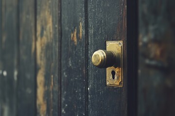 Fototapeta premium Antique Brass Door Knob on Weathered Wooden Door