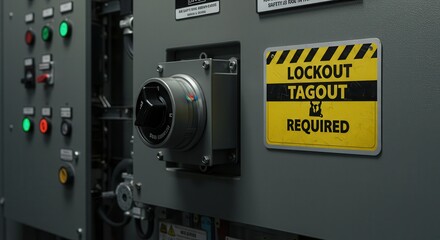 Electrical Panel with Lockout Tagout Sign for Industrial Safety Measures