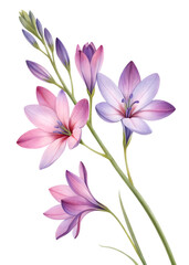 
ixia flower, purple hue, close up, isolated on white background