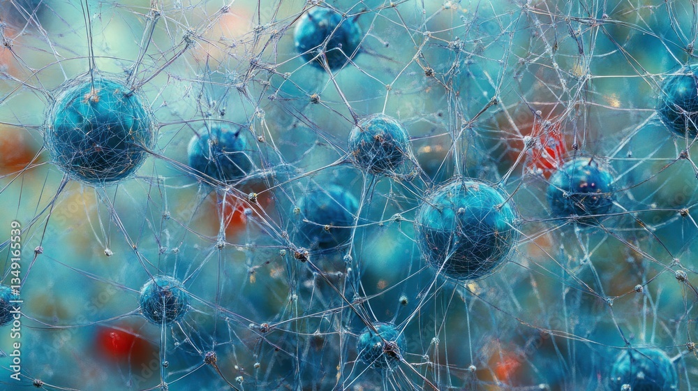 Aufkleber Microscopic view of interconnected neurons, neural network, synapses, brain cells.