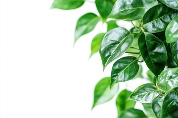 Close-up of Green Plant Leaves Against White Background with Copy Space