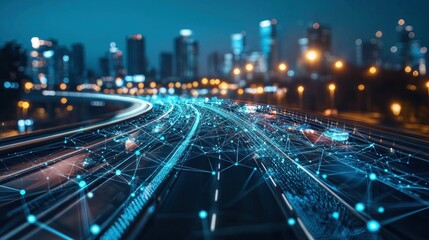Fototapeta premium Futuristic Cityscape: Smart Road Network at Night
