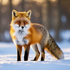 Obraz premium Beautiful Red Fox in Snowy Landscape – Majestic Wildlife Winter Scene 