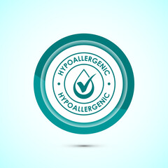 Hypoallergenic tested icon design illustration. Cosmetic certification label, Hypoallergenic icon sign, Teal color button design