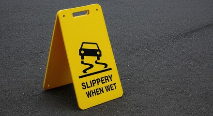 Standing Slippery When Wet Sign Warns Drivers of Road Hazard