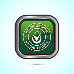 Hypoallergenic tested icon design illustration. Cosmetic certification label, Hypoallergenic icon sign, Green color square button design