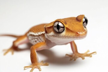 Cute Leopard Gecko Close-up on White Background with Curious Expression