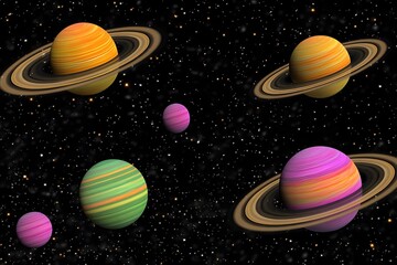 Fototapeta premium Vibrant Colorful Planets in Space Galaxy Artwork