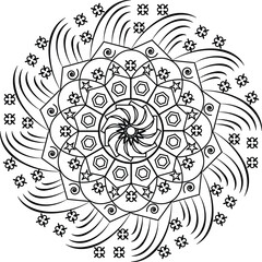 The design is based on a circular structure with repeating patterns radiating from the center.